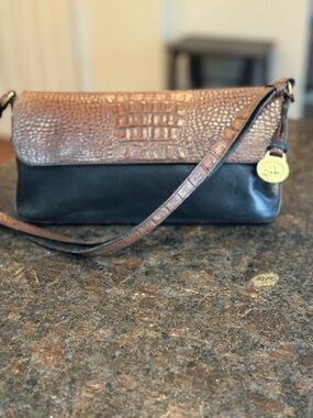 Vintage Brahmin Black and Brown Croc Embossed Small Shoulder Bag
